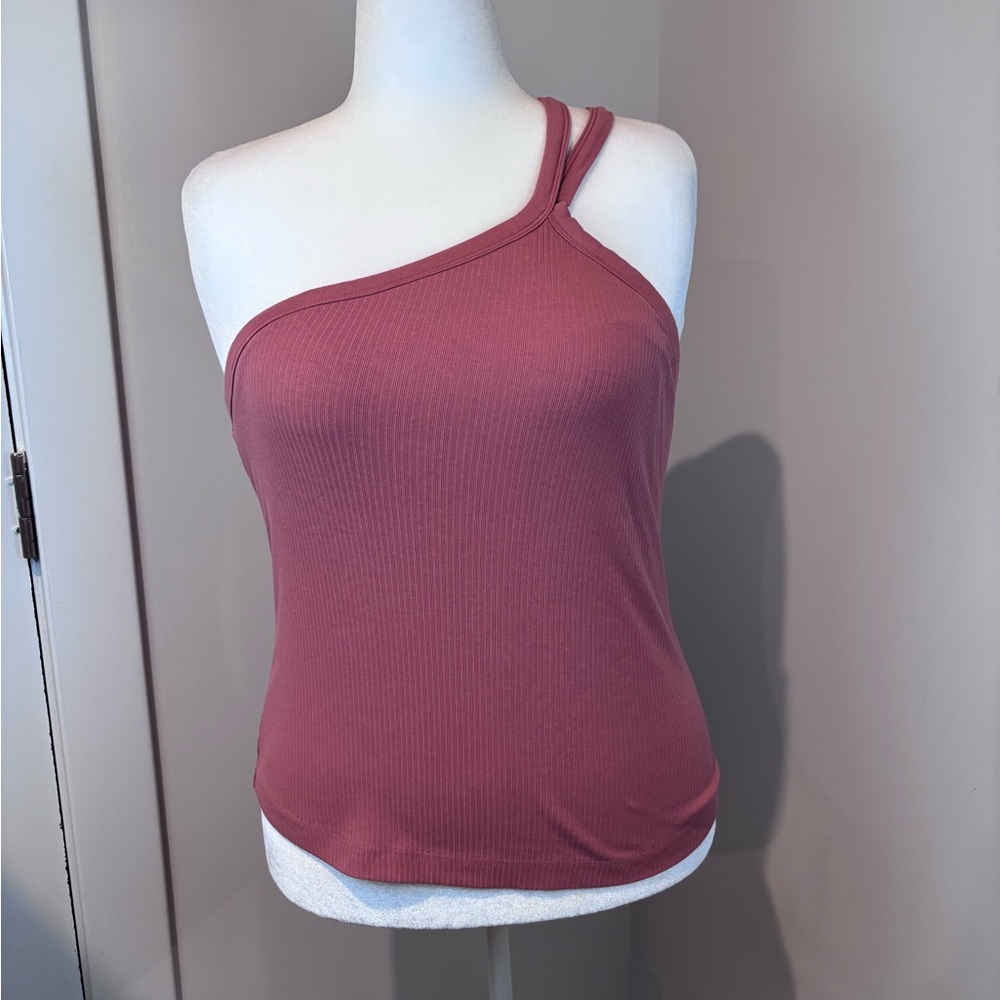 Old Navy Plus 2X One Shoulder Ribbed Tank Top Mauve Pink Built-In Bra